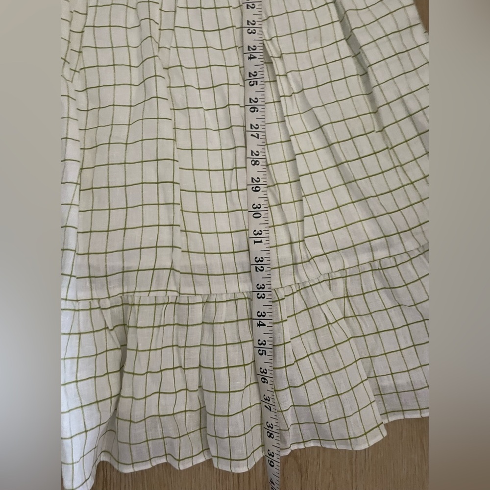 Cottagecore Picnic Linen Tiered Dress Hudson North Small White Plaid - Picture 11 of 13
